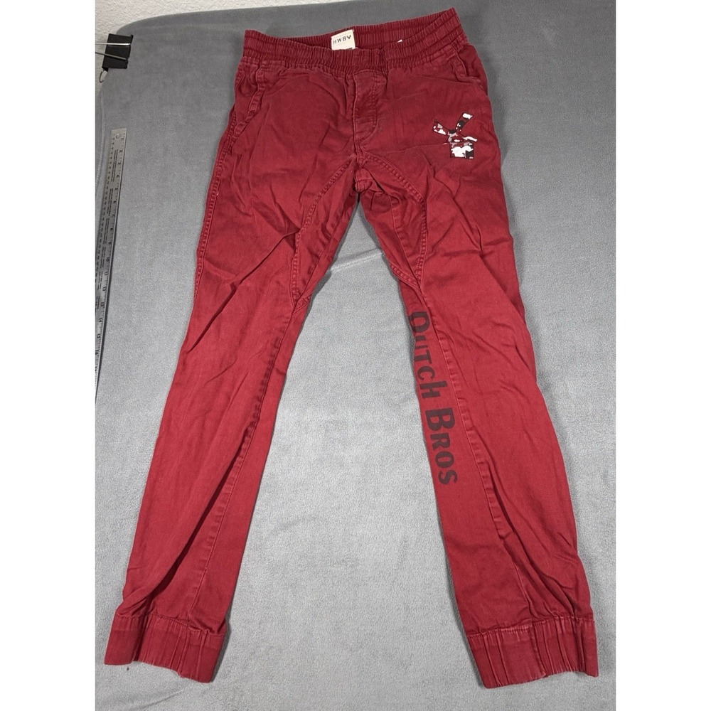 HWBY Dutch Bros Pants Mens Medium Red Elastic Waist Casual Joggers Lightweight